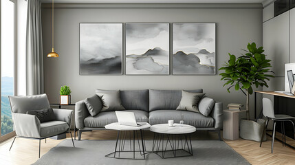 Modern style interior design 3d illustration
