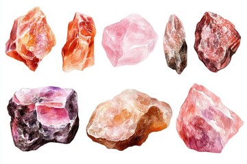 Obraz premium Sea salt crystal set isolated on white background. Watercolor illustration of natural ingredient for healthy cooking and spa therapy