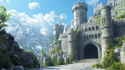 A Stone Castle Built into a Mountainous Landscape