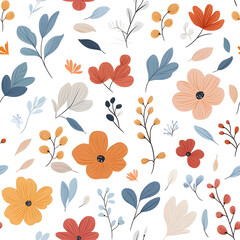 Floral flowers and beautiful colorful leaves wallpaper seamless pattern for interior decoration or background.