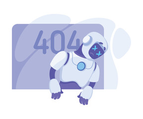 Robot Character Has Error as Smart Android Assistant Machine Vector Illustration