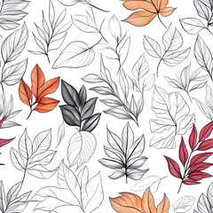 Fototapeta premium Floral flowers and beautiful colorful leaves wallpaper seamless pattern for interior decoration or background.