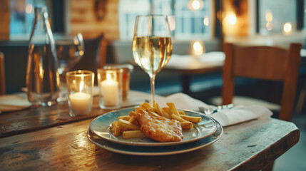Cozy Pub Fish & Chips: Vintage Plate, Candlelit Setting