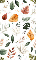 Floral flowers and beautiful colorful leaves wallpaper seamless pattern for interior decoration or background.