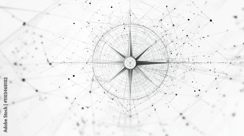 Fototapete grey compass rose with polygon line on abstract background. polygonal space low poly with connecting