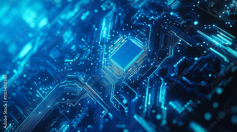 Aufkleber abstract digital ai chip on the empty computer monitor. ai innovation concept. technology blue backg