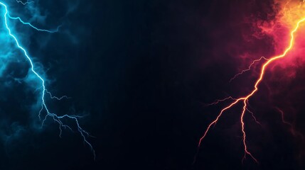 Design neon lightning bolts striking across the black background.