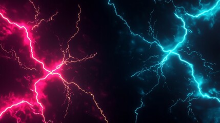 Obraz premium Design neon lightning bolts striking across the black background.