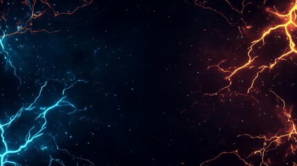 Design neon lightning bolts striking across the black background.