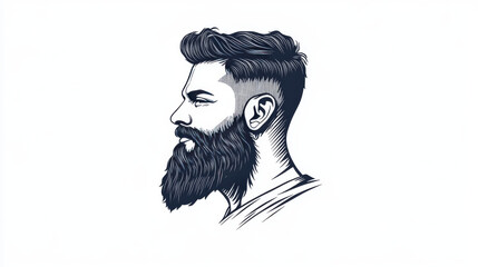 Black barbershop logo with lettering word Bearded and hand drawn haircuts and beard. Isolated illustration on white background. 