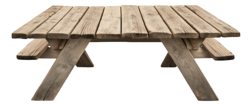 PNG Wooden picnic table with rustic finish