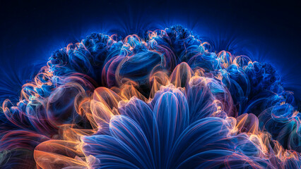 Obraz premium A stunning visual of glowing 3D fractals, unfolding in rainbow colors with intricate and balanced patterns.