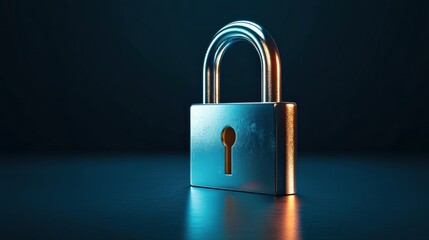Naklejka premium Cybersecurity and Data Protection A Polished Metal Padlock Symbolizing Robust Encryption Technology, Safeguarding Digital Assets and Privacy in the Modern Technological Landscape.