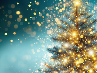 A brightly lit Christmas tree with a glittery background, suggests a festive atmosphere