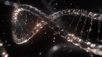 DNA background. Glowing blue double helix. Genetic code in futuristic polygonal style. Medical science concept. Abstract technology background, biology metaphor. Genome and cell. Vector illustration.