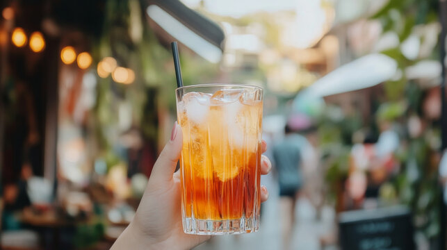 Male hand holding a shot of alcohol drink. Flat design