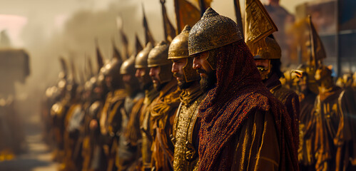 Achaemenid Warriors: A Cinematic Medium Shot Perspective on Ancient Persian Soldiers