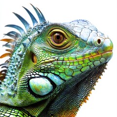 Fototapeta premium Iguana Isolated On White. Green Lizzard Reptile With Wild Nature Eye