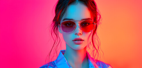 Obraz premium Capturing Beauty: Stylish Shades Showcase Stunning Fashion Model in Sunglasses