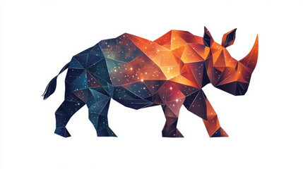 Abstract mash line and point rhinoceros origami on white background with an inscription. Starry sky or space, consisting of stars and the universe. Vector animal rhino illustration