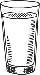 A glass of milk is drawn in black and white