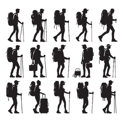Obraz premium hiking man and woman silhouette vector illustration