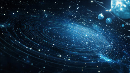 Obraz premium Abstract image of a Target in the form of a starry sky or space, consisting of points, lines, and shapes in the form of planets, stars and the universe. Vector business