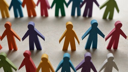 A group of colorful paper cutout figures forming a circle. Community support concept. Copy space.