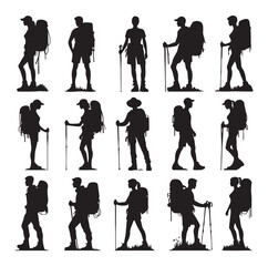 hiking man and woman silhouette vector illustration