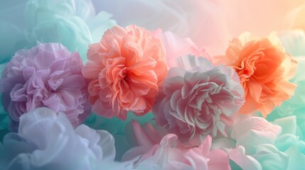 A soft, dreamy arrangement of colorful flowers in pastel hues.