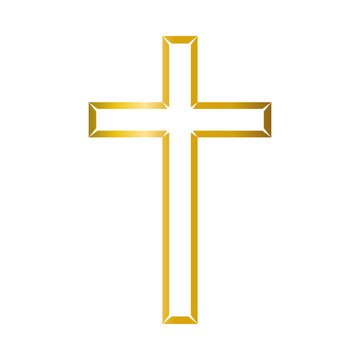 recommend clip art: Golden yellow line cross christian outline icon vector design
