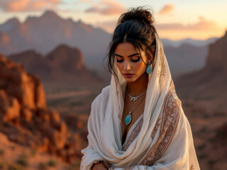 Traditional african costume in desert landscape: cultural elegance