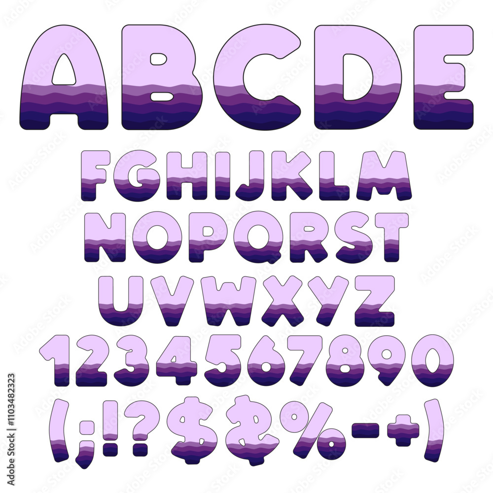 Fototapete alphabet, letter, number and sign from layers. isolated vector objects on white background.