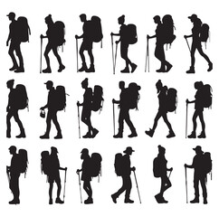 Male and female hiker set vector illustration