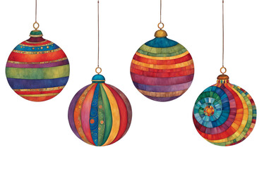 Four cut paper illustrations of vivif baubles