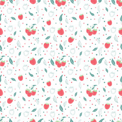 Raspberries and leaves Seamless pattern in vector technique. Create background, print, fabric, banner. Vector illustration