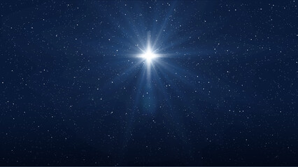 Christmas star of the Nativity of Bethlehem, the Nativity of Jesus Christ in the shape of a glowing cross in the starry sky. Template for New Year and Christmas holiday projects.