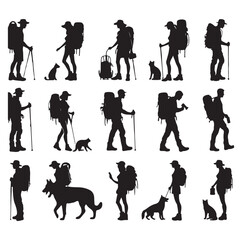 Male and female hiker set vector illustration