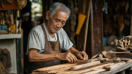 Close-Up of Wooden Craft Being Made by a Senior Artisan