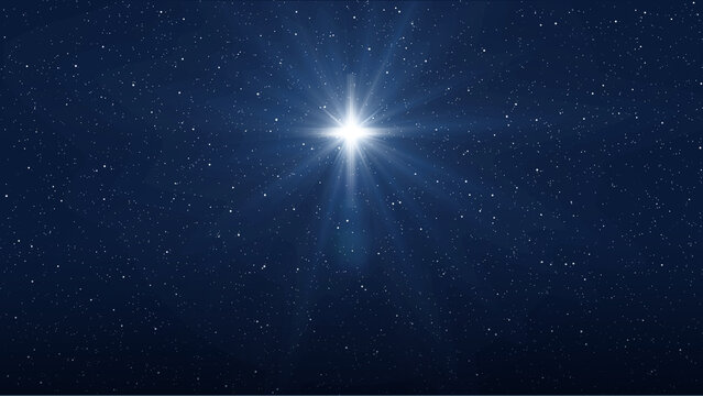 Christmas star of the Nativity of Bethlehem, the Nativity of Jesus Christ in the shape of a glowing cross in the starry sky. Template for New Year and Christmas holiday projects.