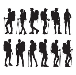 Male and female hiker set vector illustration