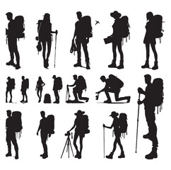 Obraz premium Male and female hiker set vector illustration