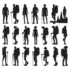 Male and female hiker set vector illustration