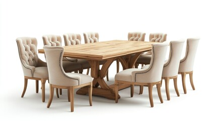 Elegant wooden dining table with upholstered chairs for gatherings.