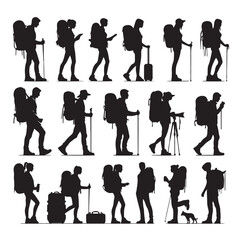 Obraz premium Male and female hiker set vector illustration