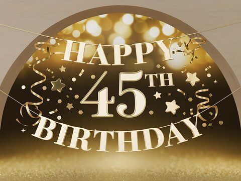 Golden sparkles for a 45th birthday party banner.