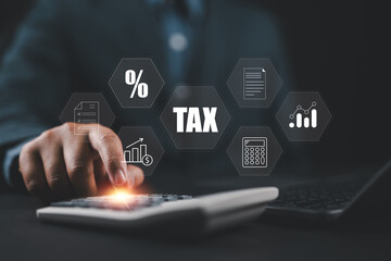 E-Filing, Taxpayer using a laptop to file taxes personal income, Tax Return form online for tax...