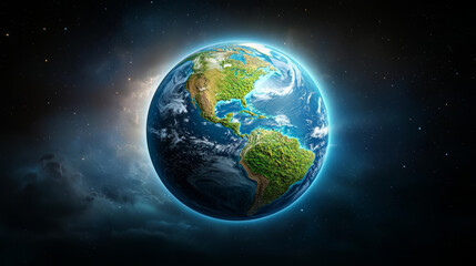 Fototapeta premium Earth biodiversity regions showcase nature's rich variety stunning view of Earth floating in space, showcasing its vibrant colors and natural beauty. planet is surrounded by cosmic backdrop.