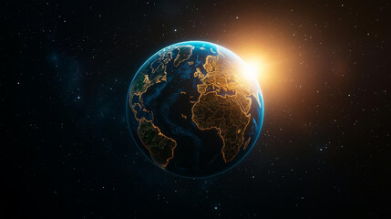 Obraz premium Earth biodiversity regions showcase nature's rich variety stunning view of Earth from space, showcasing continents and sunlight. vibrant colors highlight beauty of our planet