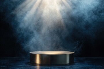 Metallic Podium in Dramatic Lighting. Perfect for Product Presentation.
